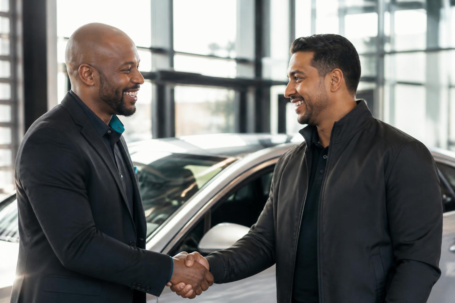 Sales closer shaking hands with a recovered customer
