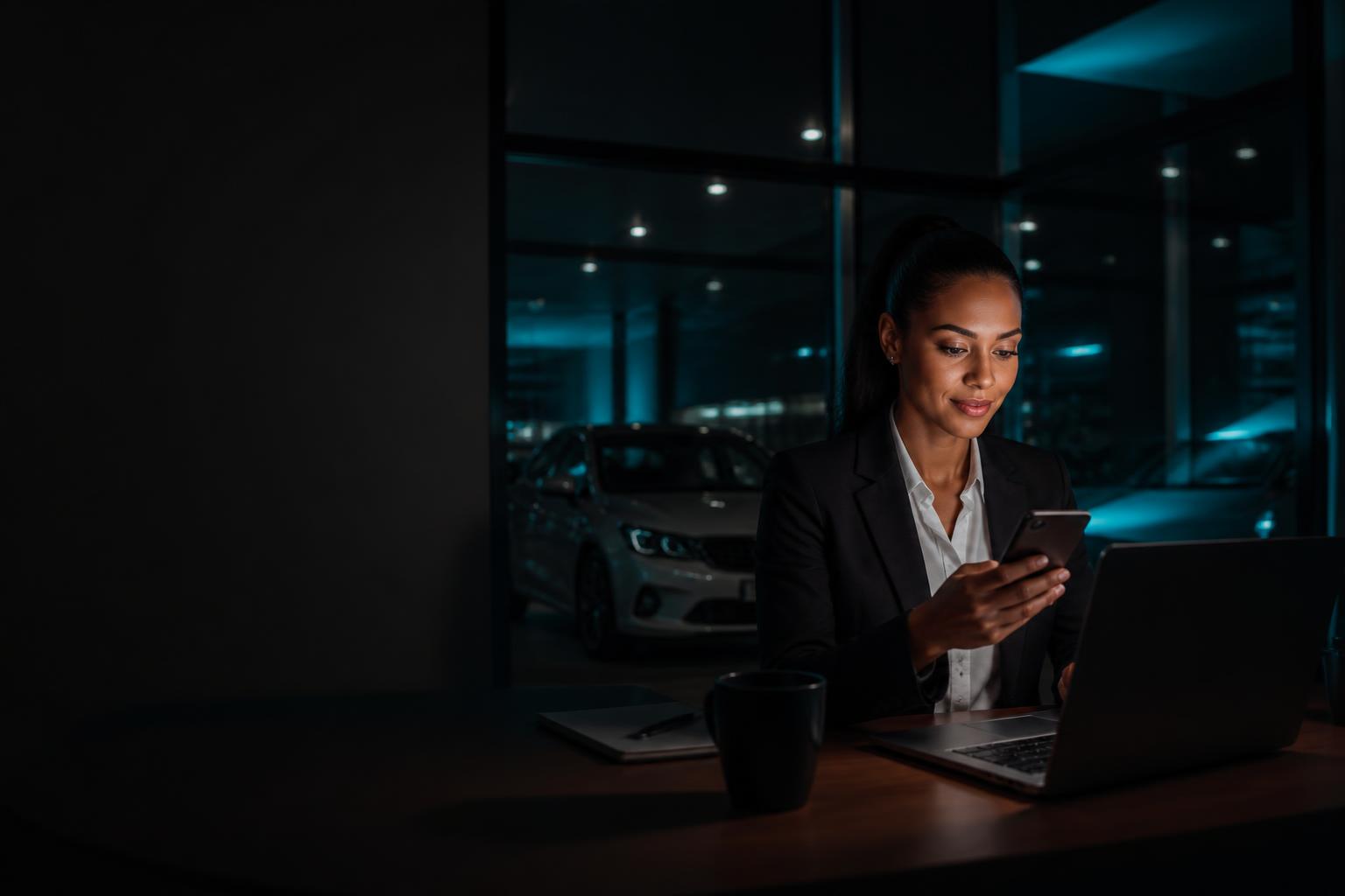 VoiceOffice employee waking up cold dealership buyers on WhatsApp